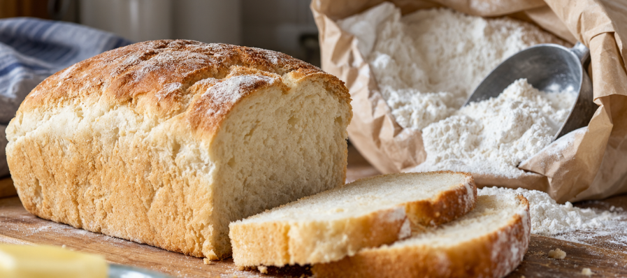 White bread and flour representing folic acid fortification in the UK