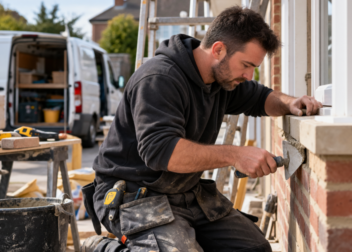 Tradesperson carrying out building work on a British home